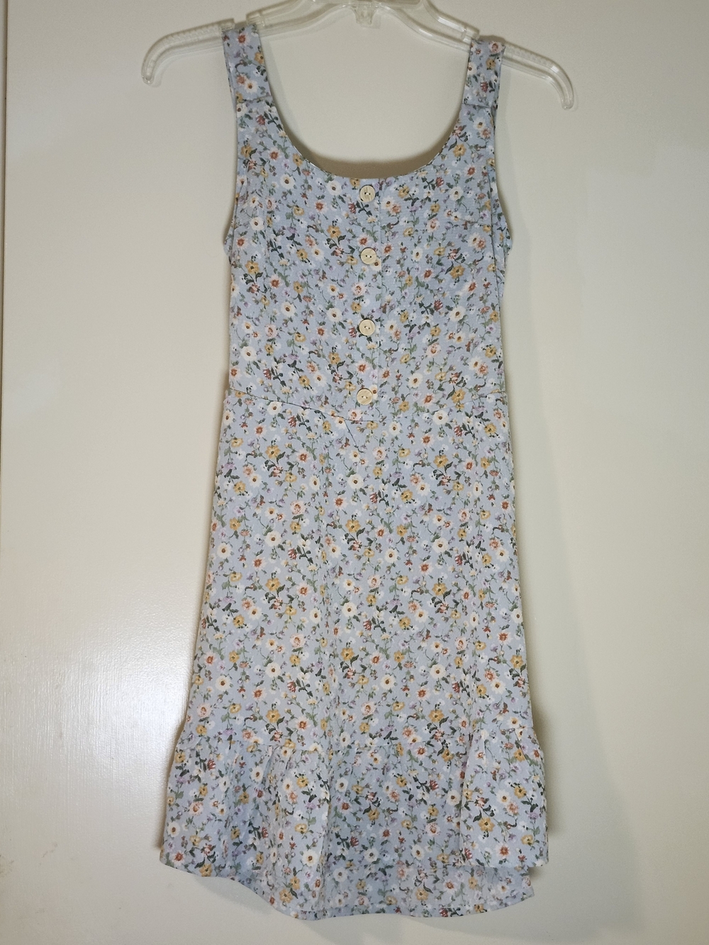 Light Blue Floral Button-Front Mini Dress